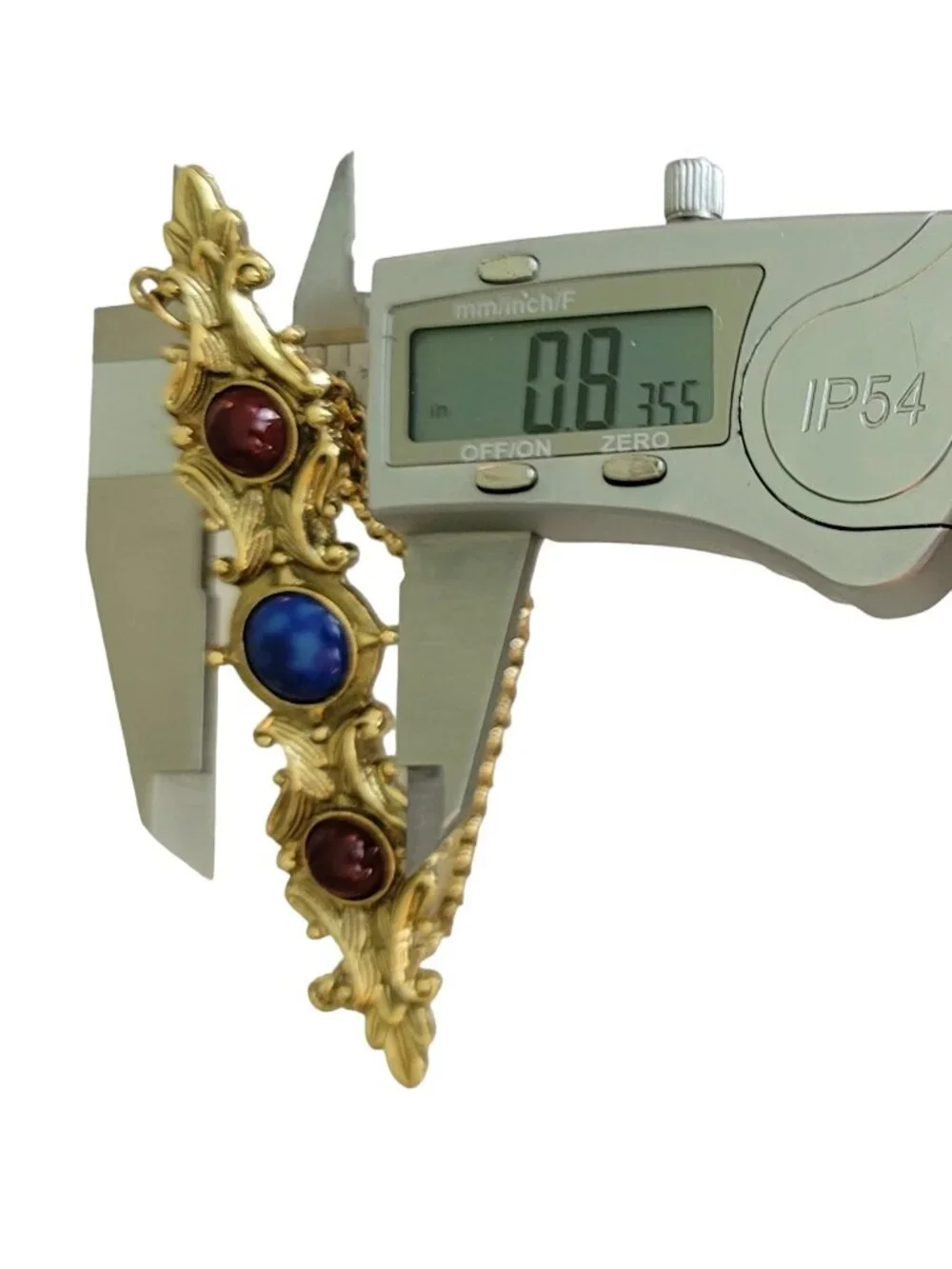 1928 Brand Blue Glass Red Wine Lucite Cab Chatelaine Bar Brooch, K66